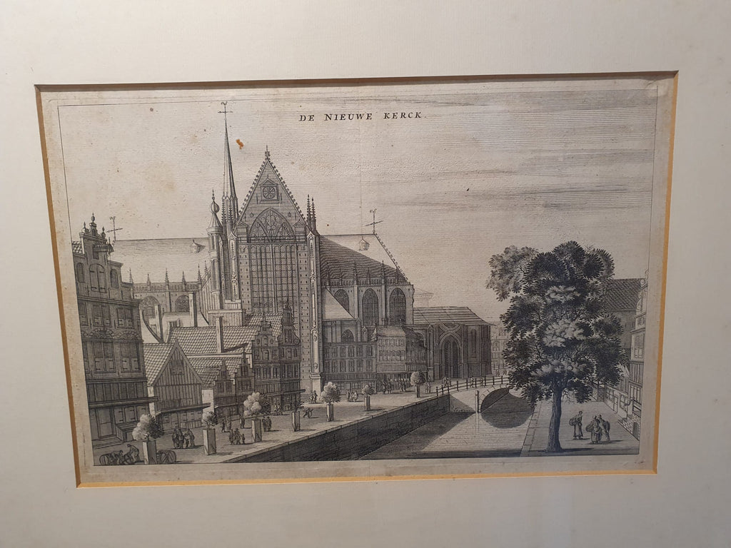 Originele Antieke Gravure van de Nieuwe Kerk – Amsterdam 1663 – Uitgegeven door Olfert Dapper