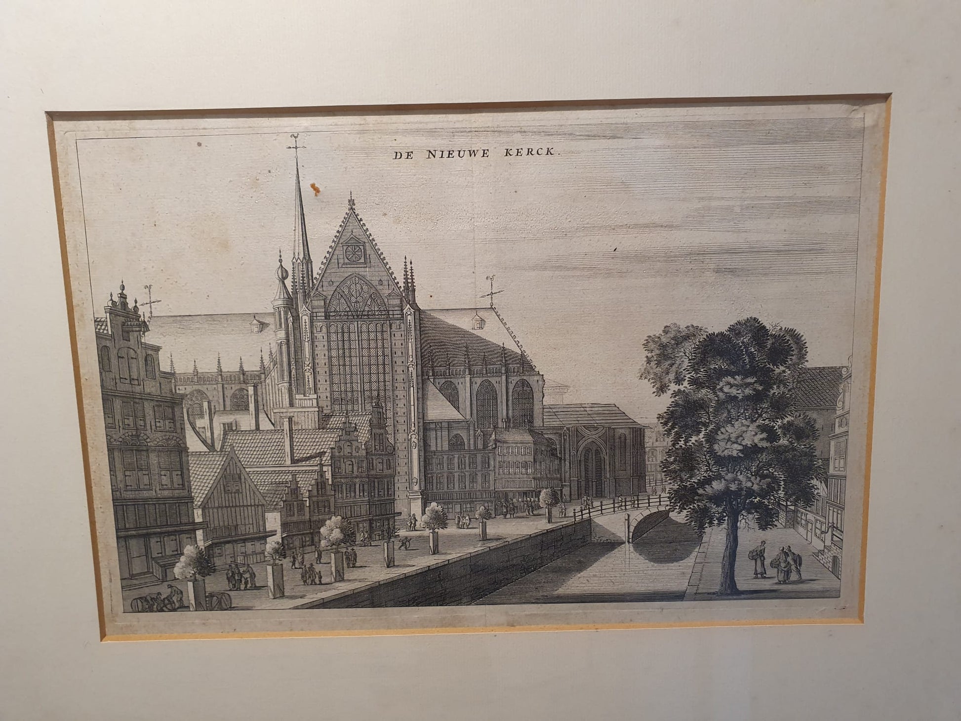 Originele Antieke Gravure van de Nieuwe Kerk – Amsterdam 1663 – Uitgegeven door Olfert Dapper