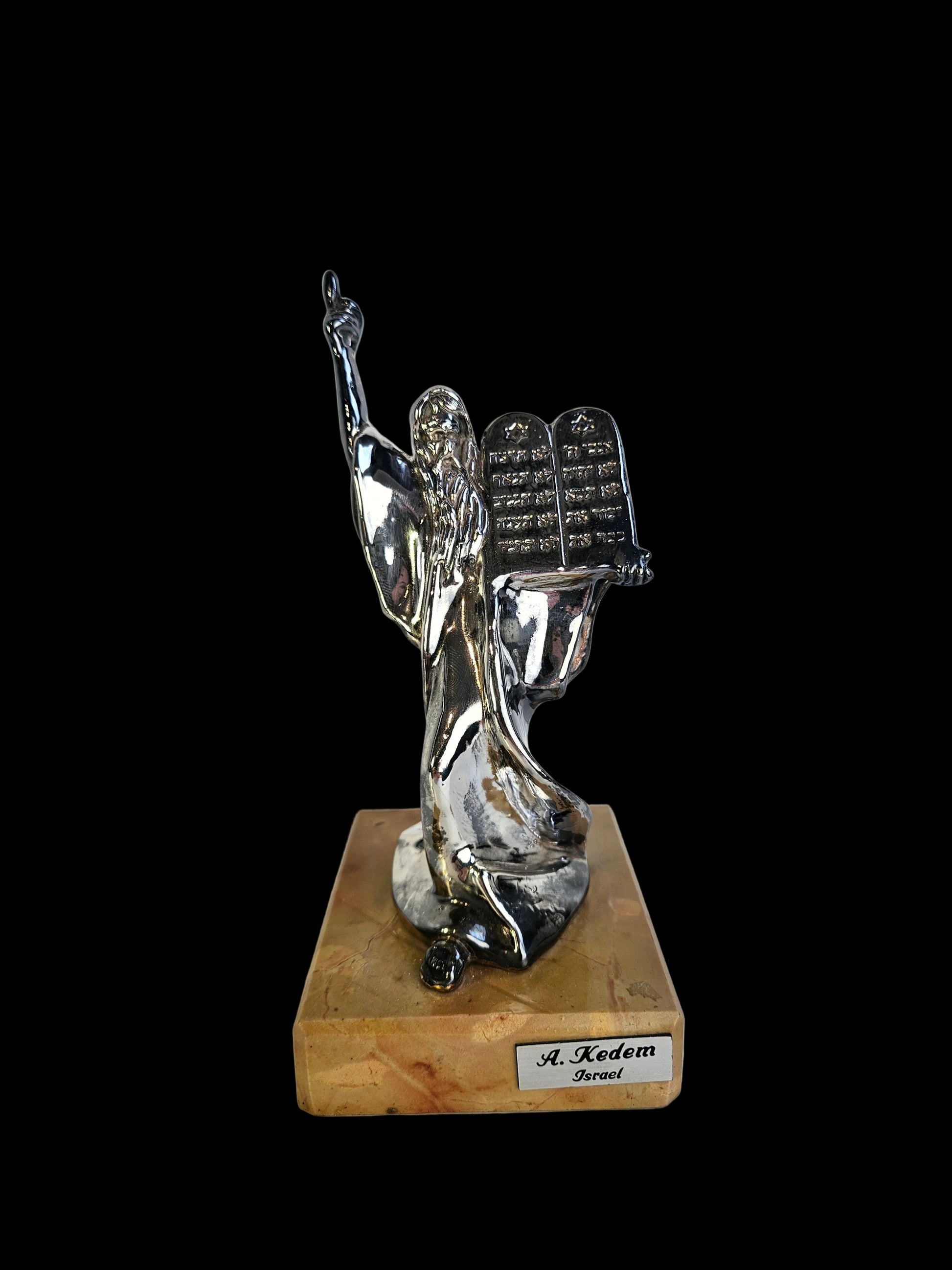 zilveren beeldje van Mozes met de Tien Geboden – religieus sculptuur
