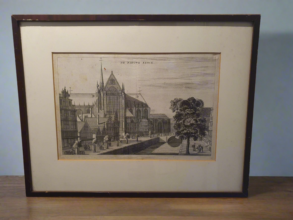 Originele Antieke Gravure van de Nieuwe Kerk – Amsterdam 1663 – Uitgegeven door Olfert Dapper