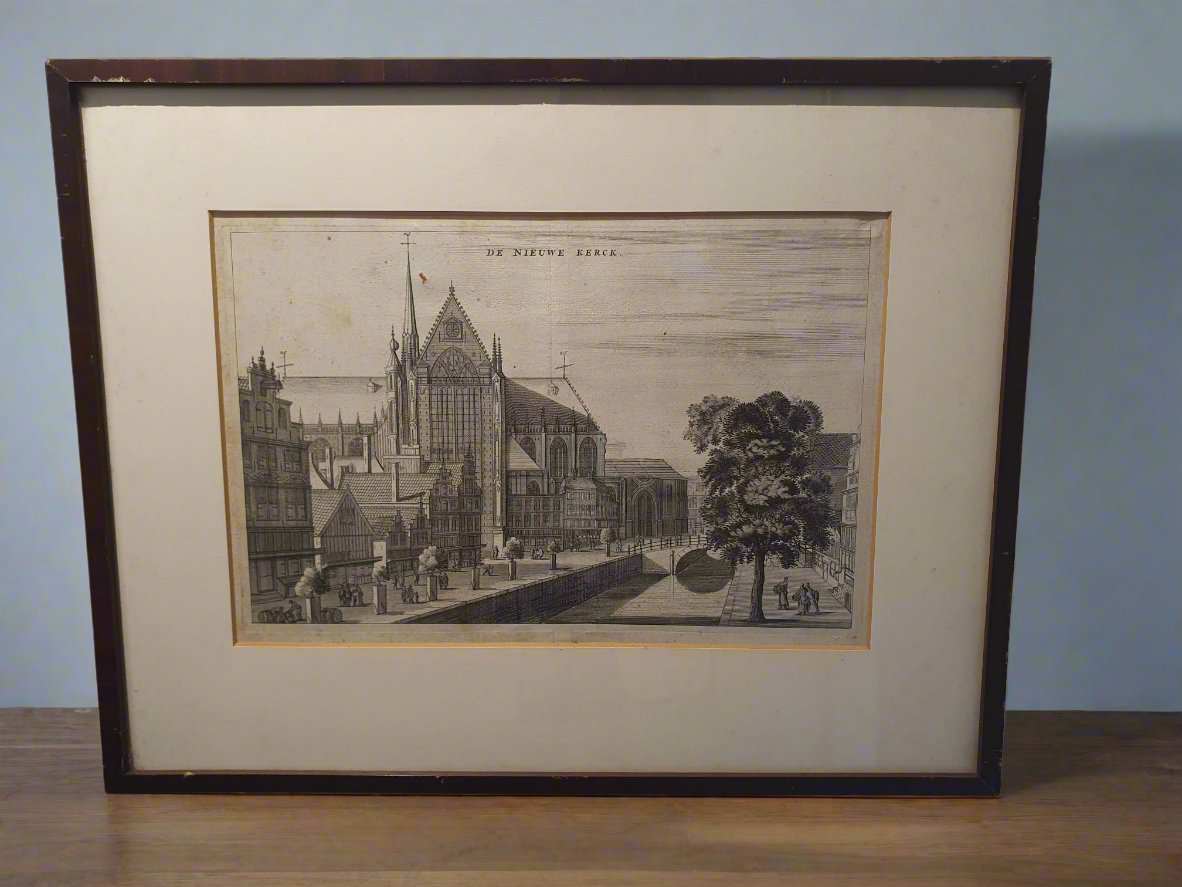 Originele Antieke Gravure van de Nieuwe Kerk – Amsterdam 1663 – Uitgegeven door Olfert Dapper