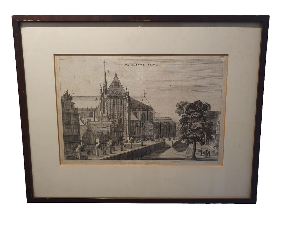 Originele Antieke Gravure van de Nieuwe Kerk – Amsterdam 1663 – Uitgegeven door Olfert Dapper